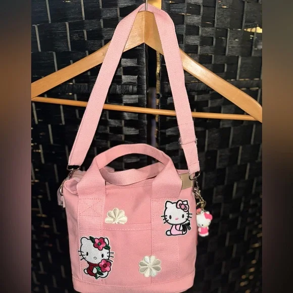 Mini Canvas Tote Bag W/ Hello Kitty Patches & Hello Kitty Card Holder NWOT - Picture 3 of 13
